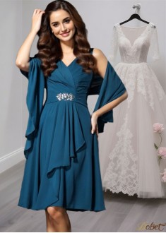 Sleeveless V-Neck Knee Length Mother of the Bride Dress with Beading