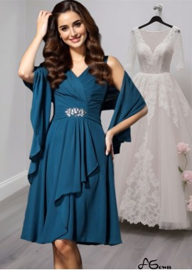 Sleeveless V-Neck Chiffon Knee-Length Mother of the Bride Dress with Beading