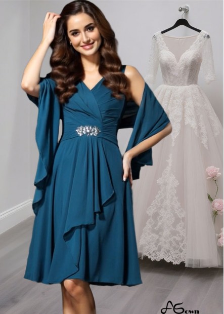 Sleeveless V-Neck Chiffon Knee-Length Mother of the Bride Dress with Beading