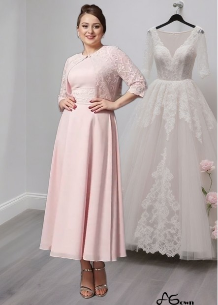 Pink Chiffon Mother of the Bride Dress – Lace Embellished Sleeveless Ankle Length A-Line Gown