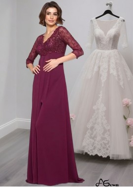 Elegant V-Neck Chiffon Mother of the Bride Dress with Beading and 3/4 Sleeves