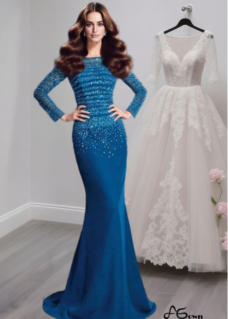 Off-the-Shoulder Long Sleeve Chiffon Mother of the Bride Dress with Beading