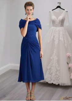 Royal Blue Short Chiffon Mother of the Bride Dress – Scoop Neck Sheath Style