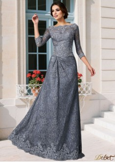 Elegant Satin Lace Mother of the Bride Dress with 3/4 Sleeves