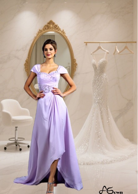Chiffon A-Line Mother of the Bride Dress with Straps and Beading – Empire Waist, Asymmetrical Hem