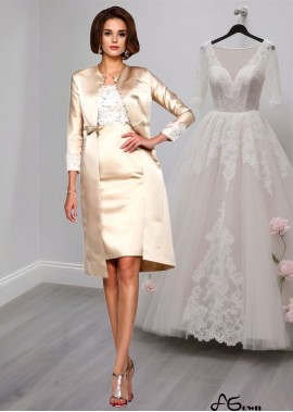 Knee-Length Mother of the bride Outfits – Square Neck Sheath Gown with Applique