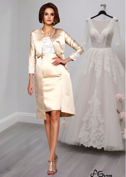 Knee-Length Mother of the bride Outfits – Square Neck Sheath Gown with Applique