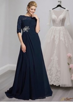 Chiffon Mother of the Bride Dress – Scoop Neck A-Line Gown with 1/2 Sleeves