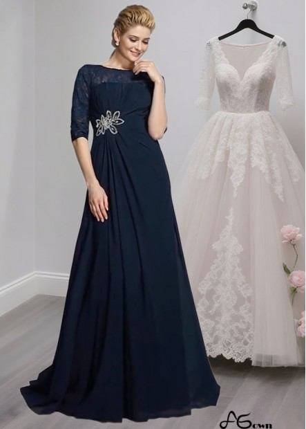 Chiffon Mother of the Bride Dress – Scoop Neck A-Line Gown with 1/2 Sleeves