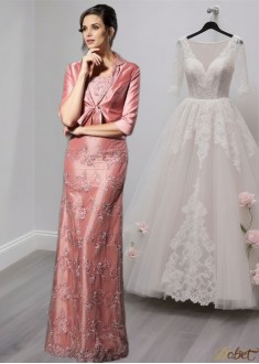 Taffeta A-Line Mother of the Bride Dress with Straps and Lace Embellishment