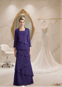 Floor-Length Sleeveless Chiffon Mother of the Bride Dress with Scoop Neck and Ruffles