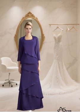 Floor-Length Sleeveless Chiffon Mother of the Bride Dress with Scoop Neck and Ruffles