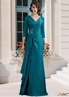 V-neck Chiffon Mother of the Bride Dress A-line Beaded 3/4 Sleeve