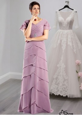 Chiffon V-Neck Short Sleeve Floor-Length Mother of the Bride Dress