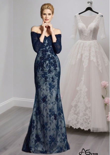 Off-the-Shoulder Lace Trumpet Mermaid Mother of the Bride Dress with 3/4 Sleeves