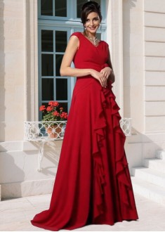 Elegant Chiffon V-Neck Mother of the Bride Dress with Handmade Flower Sleeveless A-Line Gown