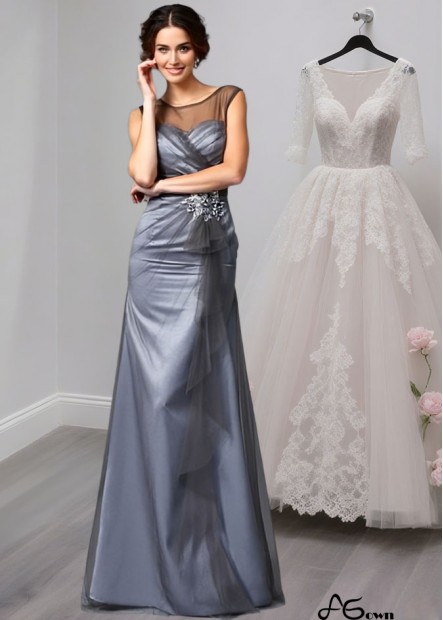 Sleeveless Beaded Net Mother of the Bride Dress with Scoop Neck and Floor-Length Sheath Silhouette