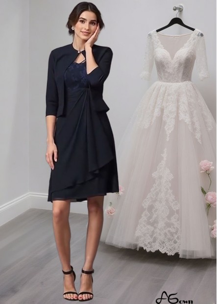 Knee-Length A-Line Dress with Lace and Half Sleeves for Special Occasion