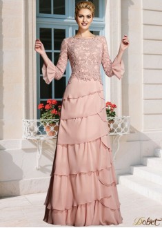 Chiffon Scoop Neck Mother of the Bride Dress Sheath Long Sleeve