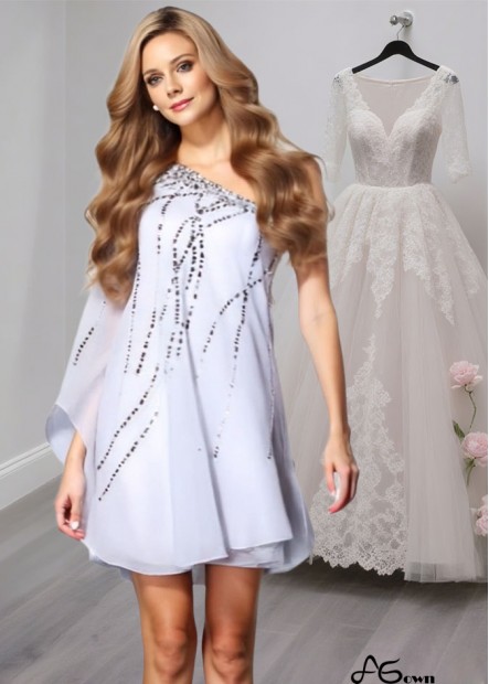 One-Shoulder Sequin Chiffon Short Dress – Sleeveless A-Line Mini Party Dress