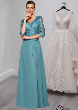 Elegant V-Neck Chiffon A-Line Mother of the Bride Dress with Lace and 1/2 Sleeves