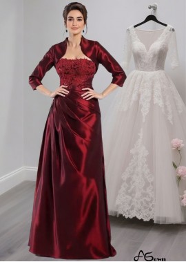 Strapless Taffeta A-Line Mother of the Bride Dress with Applique and Half Sleeves