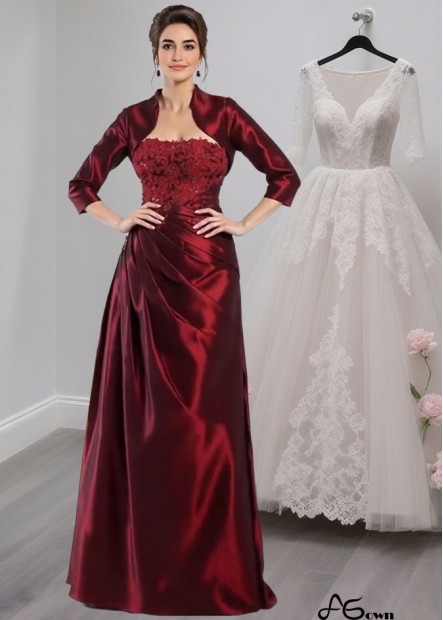 Strapless Taffeta A-Line Mother of the Bride Dress with Applique and Half Sleeves