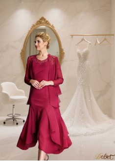 Scoop Neck Chiffon Tea-Length A-Line Dress - Elegant Formal Dress for Wedding or Party