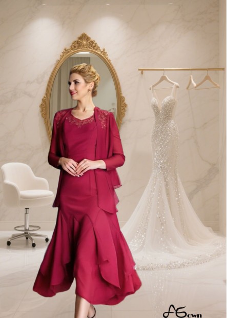 Scoop Neck Chiffon Tea-Length A-Line Dress - Elegant Formal Dress for Wedding or Party