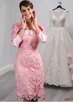 Chic Halter Neck Elastic Satin Mother of the Bride Dress with Lace