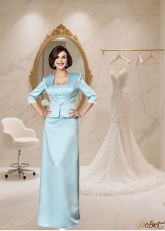 Strapless Satin Floor-Length Sheath Mother of the Bride Dress with Empire Waist
