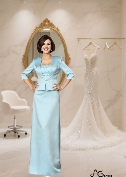 Strapless Satin Floor-Length Sheath Mother of the Bride Dress with Empire Waist