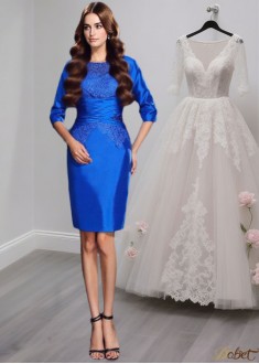Short Scoop Neck Taffeta Mother of the Bride Dress with Applique – Sheath Silhouette