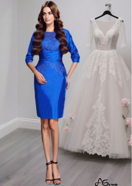 Short Scoop Neck Taffeta Mother of the Bride Dress with Applique – Sheath Silhouette