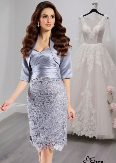 Satin Sweetheart Neckline Mother of the Bride Dress – Lace Embellished Sleeveless Knee-Length Gown