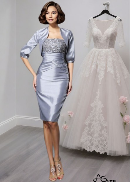 Taffeta Sweetheart Neck Mother of the Bride Dress – Sleeveless Sheath Knee-Length Gown