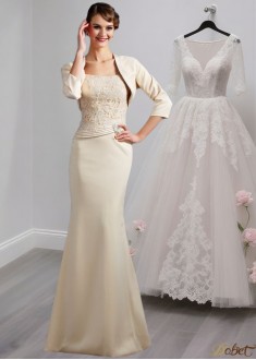 Elastic Satin Floor Length Mother of the Bride Dresses with Lace Details