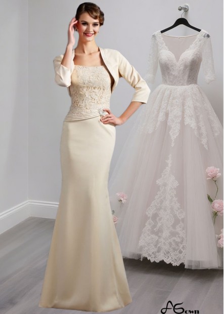 Square Neck Elastic Satin Floor Length Mother of the Bride Dress with Lace Details