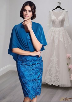 Strapless Lace Mother of the Bride Dress with 1/2 Sleeves Knee Length
