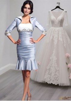 Short Taffeta Mother of the Bride Outfits Sale with Strapless Neckline