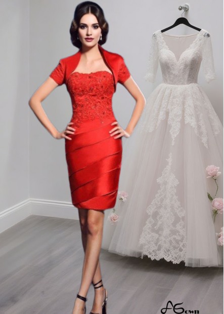 Short Satin Mother of the Bride Dress – Sweetheart Neck Sheath Gown with Beading