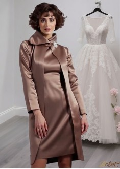 Satin High Neck Mother of the Bride Dress Knee Length Sheath Gown Sale
