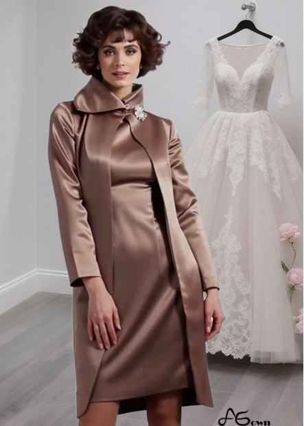 Satin High Neck Mother of the Bride Dress Knee Length Sheath Gown Sale