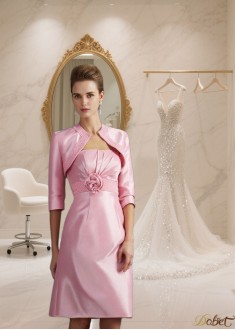 Strapless Knee-Length Taffeta Mother of the Bride Dress with Beading