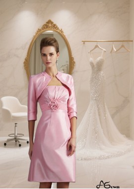 Strapless Knee-Length Taffeta Mother of the Bride Dress with Beading