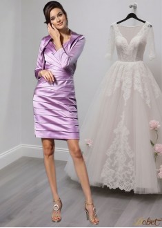 Ruched Satin Mother of the Bride Dress – Knee Length Sheath Gown Ruched Satin Mother of the Bride Dress – Knee Length Sheath Gown