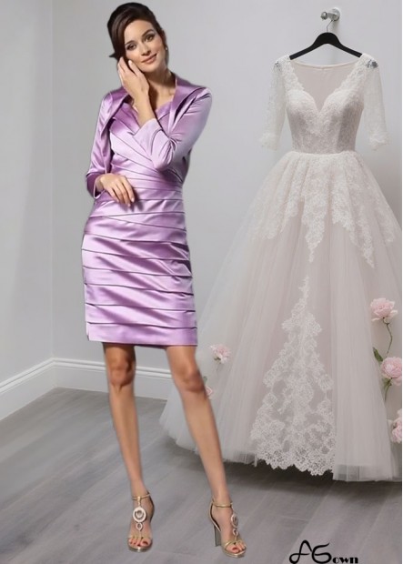 Ruched Satin Mother of the Bride Dress – Knee-Length Sheath Gown with Straps
