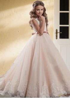 Tulle Lace Jewel Neck Flower Girl Dress – Sleeveless Ball Gowns