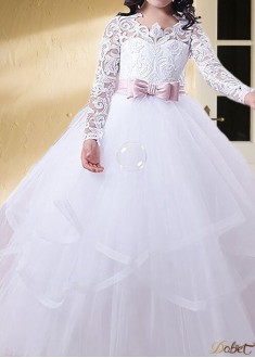 Tulle Jewel Neck Flower Girl Dresses – Long Sleeve Ball Gowns
