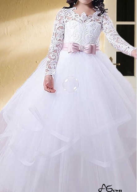 Tulle Jewel Neck Flower Girl Dresses – Long Sleeve Ball Gowns